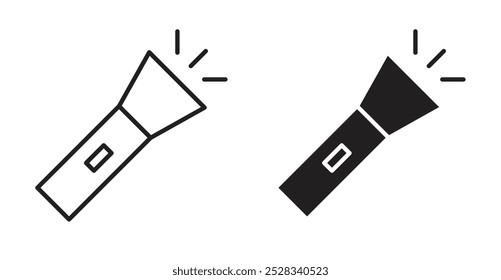 Flashlight icons. Vector set in filled and line style.