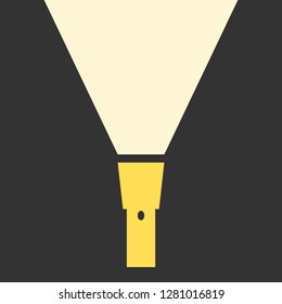 flashlight illuminate light beam as blank space for add advertising text or design, isolated on dark background; vector illustration