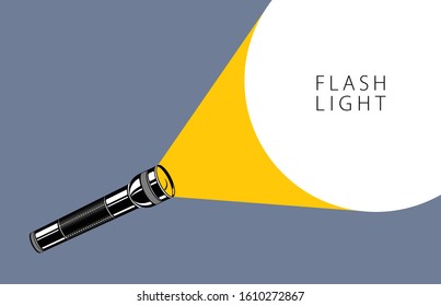 Flashlight illumination vector advertising poster illustration with copy space for text, flat style template for banner, background or wallpaper.