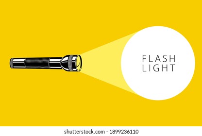 Flashlight illumination vector advertising poster illustration with copy space for text, flat style template for banner, background or wallpaper.