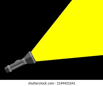 Ilustración de la linterna, luz brillante. Luz luminosa de la lámpara. El foco por la noche, el diseño de la linterna y el brillo en la oscuridad. Rayo LED en la oscuridad.