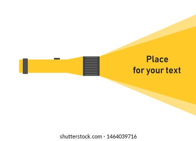 Flashlight isolated banner template. Light flat template with text. Business concept. Spotlight symbol. EPS 10