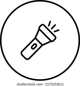Flashlight, lamp, light, line icon outline in circle, flashlight sign.