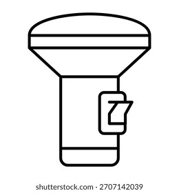 Taschenlampe dünne Linie Symbol, Nachtbeleuchtung Konzept. Vektorgrafiken. Lampenschild auf weißem Hintergrund, Umrissstilsymbol für mobiles oder Webdesign