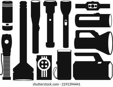 Flashlight light set isolated Vector Silhouettes
