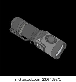 Flashlight of light vector flat icon. Flashlight lighting with spotlight or flash. Illustration of flashing light lantern isolated on black background. Vector illustration, EPS 10.