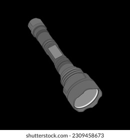 Flashlight of light vector flat icon. Flashlight lighting with spotlight or flash. Illustration of flashing light lantern isolated on black background. Vector illustration, EPS 10.