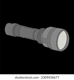 Flashlight of light vector flat icon. Flashlight lighting with spotlight or flash. Illustration of flashing light lantern isolated on black background. Vector illustration, EPS 10.