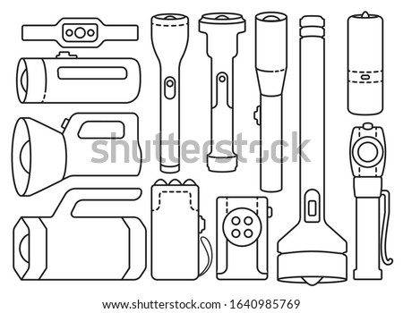 Flashlight of light vector outline set icon.Vector illustration spotlight of beam on white background.Isolated outline set icon flashlight of torch.