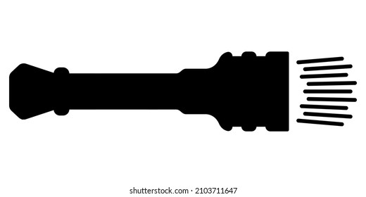 A flashlight for lighting. Hand-held long flashlight for police, tourism. Vector icon, silhouette, isolated