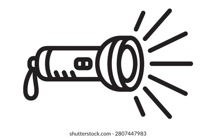 Flashlight Line Art Icon with Light Beams