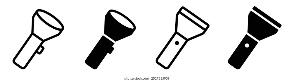 Flashlight line and filled vector icon designs