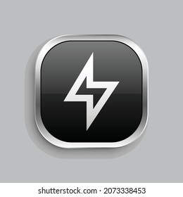 flashlight line icon design. Glossy Button style rounded rectangle isolated on gray background. Vector illustration