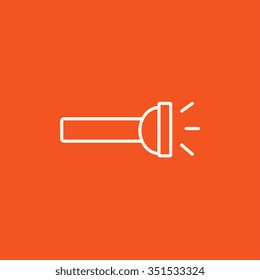 Flashlight line icon for web, mobile and infographics. Vector white icon isolated on red background.