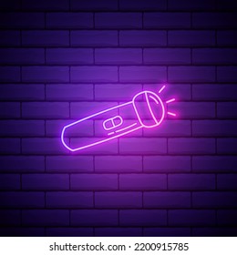 Flashlight neon icon. Vector illustration for the design of advertising, website, promotion, banner, brochure, flyer. Lighting concept