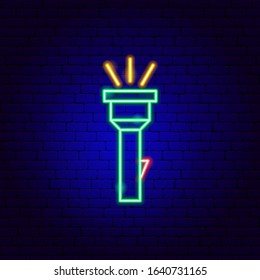 Flashlight Neon Sign. Vector Illustration of Camping Promotion.