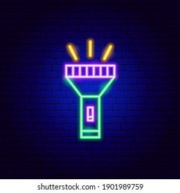 Flashlight Neon Sign. Vector Illustration of Light Promotion.