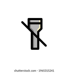 Icono de desactivación de linterna, aislado en blanco. Icono de contorno de interfaz de usuario.
