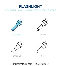 flashlight on icon in different style vector illustration. one colored and black flashlight on vector icons designed in filled, outline, line and stroke style can be used for web, mobile, ui