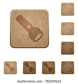 Flashlight on rounded square carved wooden button styles