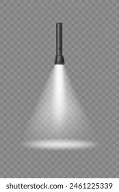 Flashlight on a transparent background. Shine lighting torch. Vector