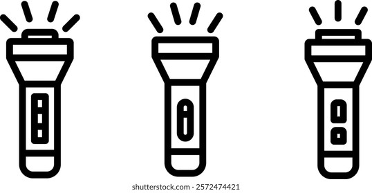 flashlight outline or line icon design bundle.