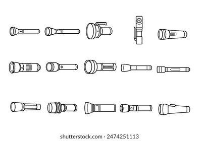 Flashlight outline vector set illustration