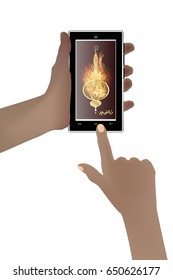 Flashlight ramadan on the smart phone screen. Keep in human hands. Illustration for design