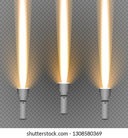 Flashlight and a ray of light in the dark on a transparent background. Modern led lamp with a bright projection.