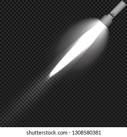 Flashlight and a ray of light in the dark on a transparent background. Modern led lamp with a bright projection.