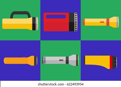 Flashlight, a set of flashlights. Flat design, vector illustration, vector.