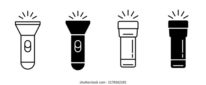 Flashlight. Set of vector Flashlights. Black isolated icons on white background. Vector clipart.