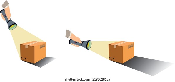 Flashlight and shadow of boxes. Light and shadow experiment illustration. - Shutterstock ID 2195028155