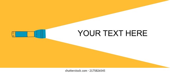 Flashlight shines on a yellow background. Flashlight icon for advertising and text. Place for your text vector illustration.