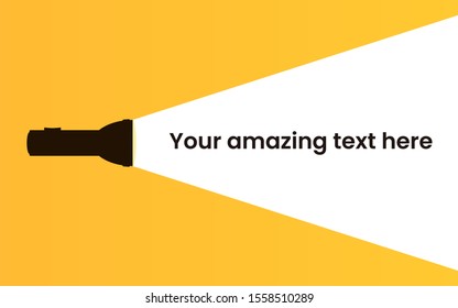 Flashlight silhouette on the yellow background. Find or search design concept. Applicable as banner, announcement, message design. Flat vector illustration.