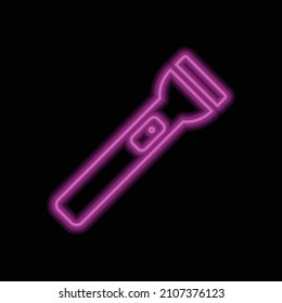 Flashlight simple icon vector. Flat desing. Purple neon on black background.ai