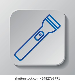 Flashlight simple icon vector. Flat design. Paper cut design. Cutted blue symbol with shadow. Gray badge button, gray background.ai