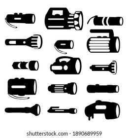 Flashlight simple icons set Vector illustration Lanterns of different types on a white background