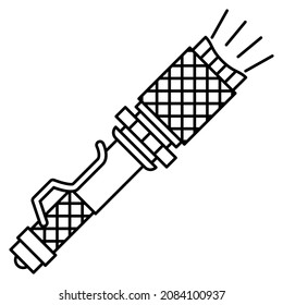 A flashlight with special grooves on the handle. Non-slip handheld flashlight for night light. An autonomous device for searching in the dark. Vector icon, outline, isolated.  Editable stroke