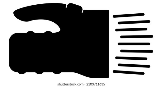 A flashlight with a switch on the handle. A large flashlight with a powerful light. Vector icon, silhouette, isolated