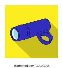 A flashlight that clings to the steering wheel to illuminate the road.Cyclist outfit single icon in flat style vector symbol stock illustration.