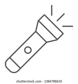 Flashlight thin line icon, light and lamp, torch sign, vector graphics, a linear pattern on a white background, eps 10.