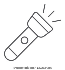 Flashlight thin line icon, light and electric, lamp sign, vector graphics, a linear pattern on a white background, eps 10.