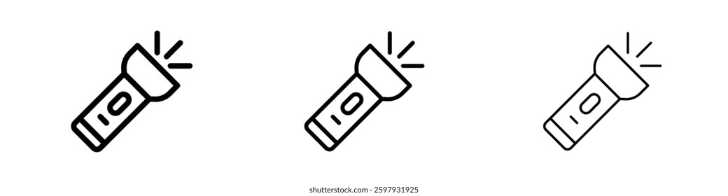 Flashlight thin line vector icon set.