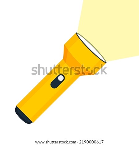 Flashlight torch hand illustration. Pocket vector light lamp lantern design torch