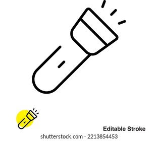 Flashlight Torch Light Vector Line Icon Eps