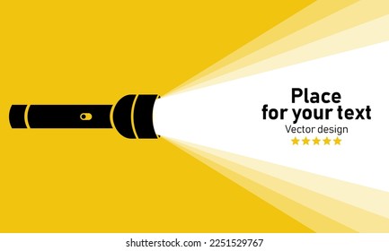 Flashlight or torch lighting up background, flat style, Vector illustration image.	