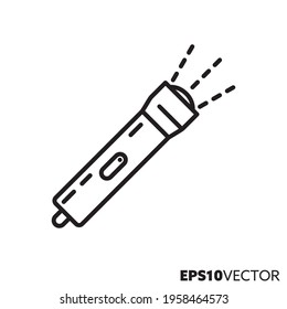Flashlight or torch line icon. Outline symbol lighting. Hiking equipment vector illustration.
