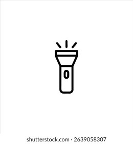 A flashlight or torch symbol representing portable light. A simple monochrome line pictogram for camping or emergency use, isolated on a white background.