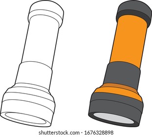 Flashlight, Torchlight Detail Vector Drawing General Household Object, Art Line, Out Line Drawing. 